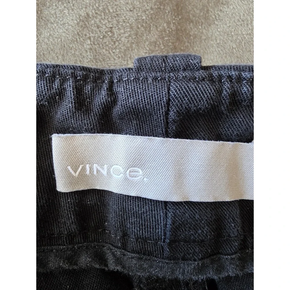 Vince Cropped Pants Size 4 Black Solid Casual Cotton Linen Straight Trousers
